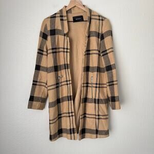 Stradivarius Women's Brown Plaid Cardigan Jacket Size Large Two Tone Sweater